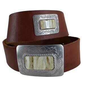 Express Wide Brown Leather Concho Silver Chunky Belt Size L  Stone Agate